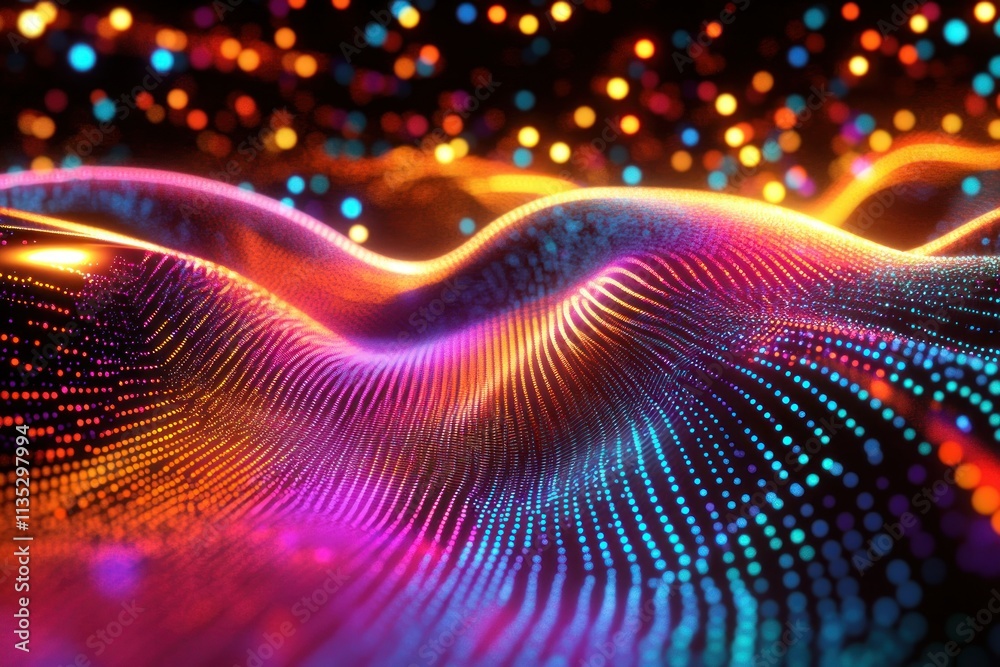 Vibrant Colorful Waves of Light with Abstract Digital Particles Creating a Stunning Visual Effect for Backgrounds or Artistic Projects Vibrant Colorful Waves of Light with Abstract Digital Particles Creating a Stunning Visual Effect for Backgrounds or Artistic Projects