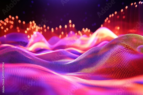Vibrant Abstract Patterns of Colorful Waves with Glowing Bokeh and Light Particles, Representation of Digital Art and Modern Technology Aesthetics