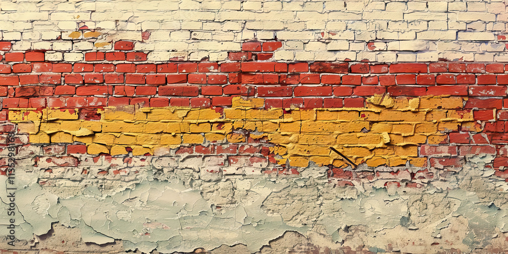 Distressed Brick Wall with Multi-Layered Paint Distressed Brick Wall with Multi-Layered Paint