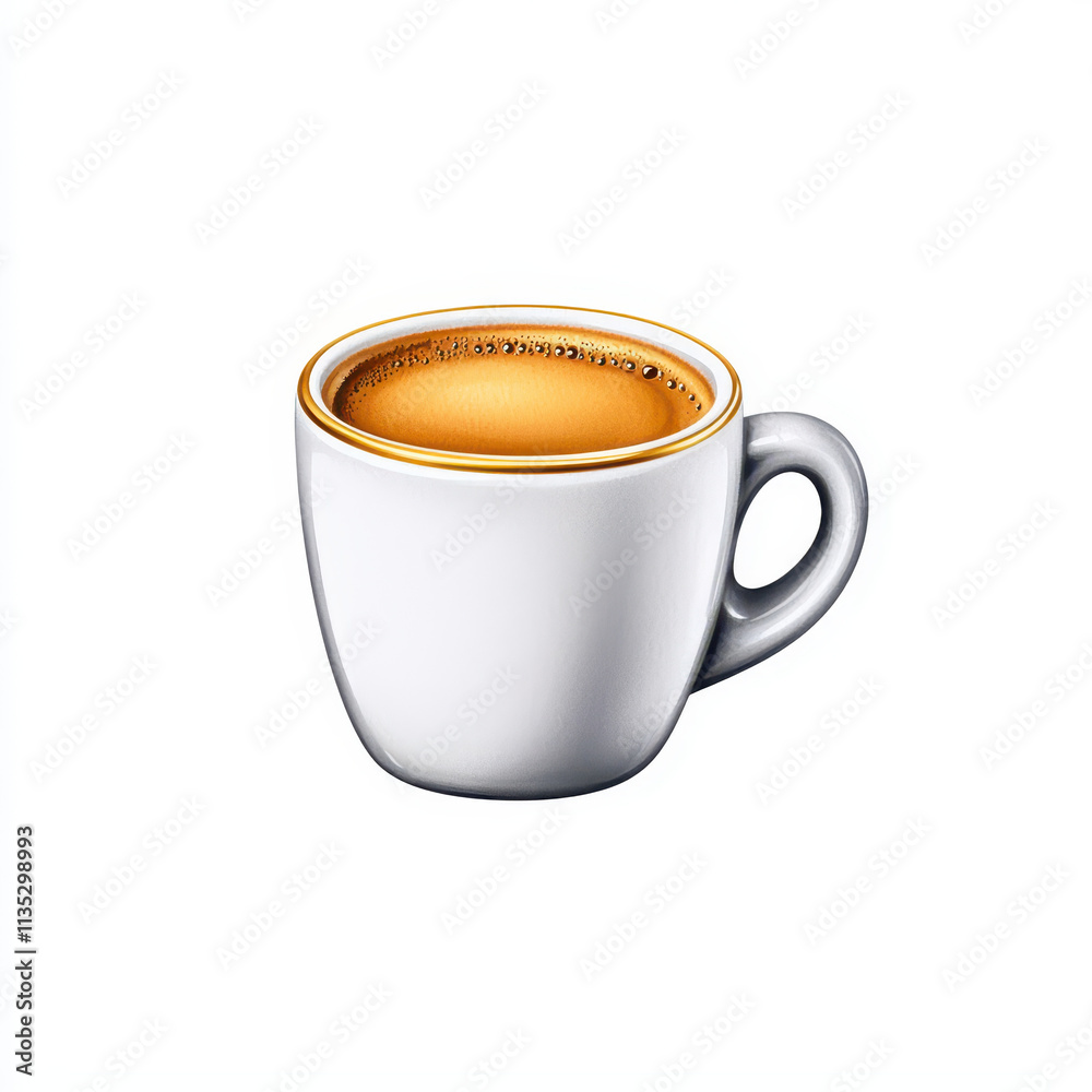 Fototapeta premium stylish white coffee cup with golden rim, filled with rich espresso