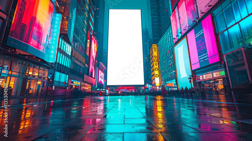 Generative AI. A modern billboard at a busy bus stop in the city. Template for billboard, billboard, advertising sign