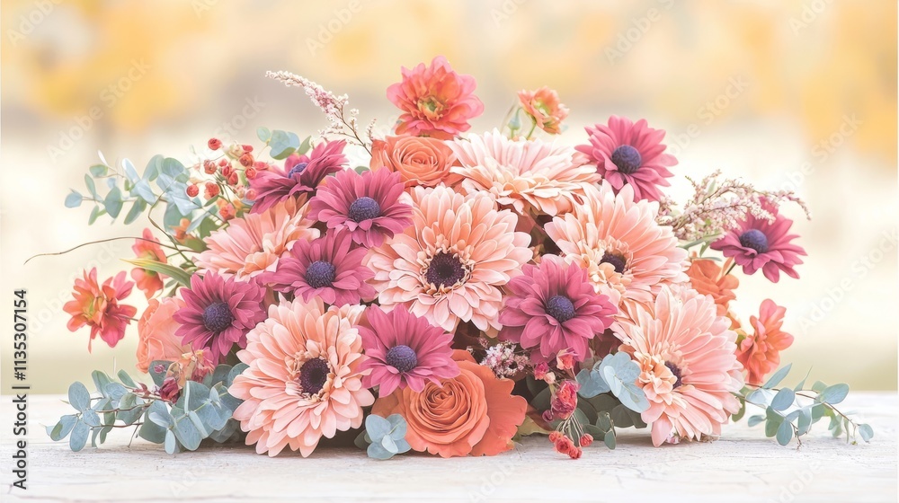 Obraz premium A vibrant floral arrangement featuring various colorful flowers.