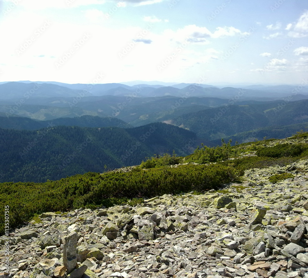 Mountain landscape with Carpathians mountains and clouds Mountain landscape with Carpathians mountains and clouds
