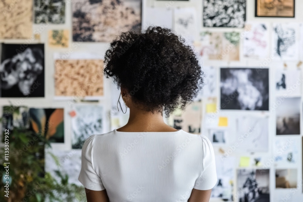 Woman Contemplating Creative Ideas on a Wall of Art Woman Contemplating Creative Ideas on a Wall of Art