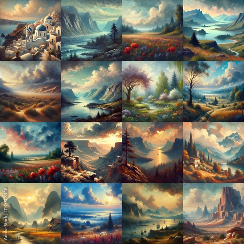 Watercolor landscapes. AI generated illustration photo