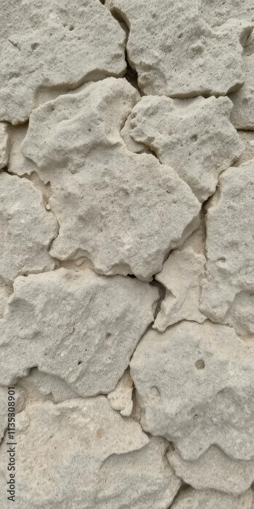 Obraz premium Close-up shot of rough, weathered stone texture in natural shades of grey and beige, background