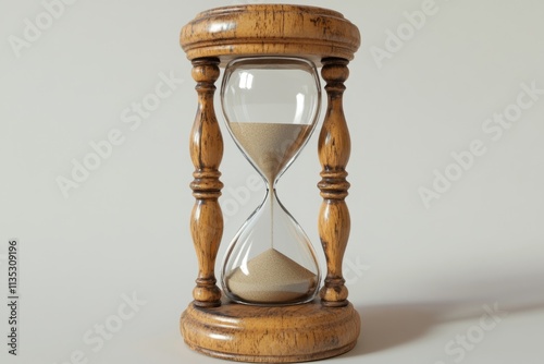 Sand flows through a classic wooden hourglass, marking the relentless passage of time photo