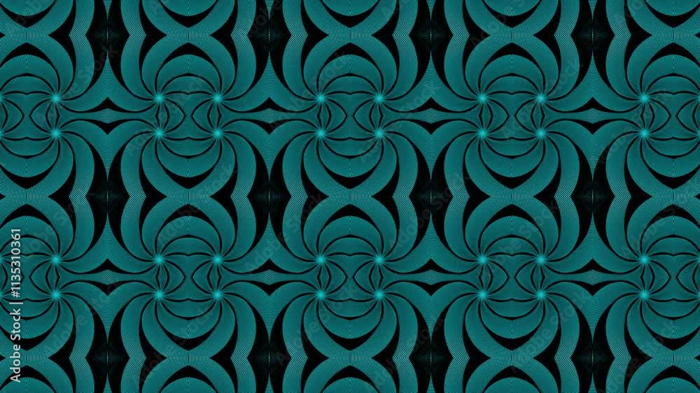 Diseño de mandala turquesa estampado con efecto hipnótico repetitivo adecuado para textiles, papeles pintados, fondos y materiales de marketing digital. Ideal para proyectos visuales de marca.