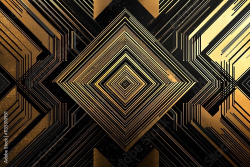 Abstract dark geometric background featuring glowing golden lines and sparkles, creating a modern, futuristic, and elegant design.
