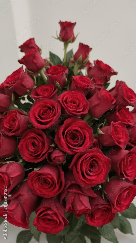 A lush bouquet of velvety crimson roses, tightly arranged, petals, romantic, celebration A lush bouquet of velvety crimson roses, tightly arranged, petals, romantic, celebration