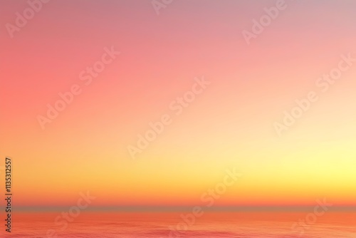 A breathtaking gradient of pastel colors fills the sky above a serene ocean, transitioning from soft pinks to warm oranges and yellows, creating a tranquil sunset atmosphere.