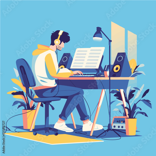 Illustration of a musician, animation and motion graphics in vector format