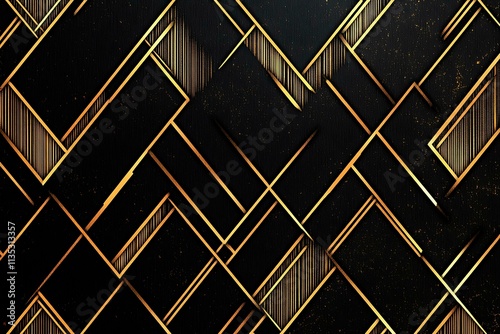 Abstract dark geometric background featuring glowing golden lines and sparkles, creating a modern, futuristic, and elegant design.