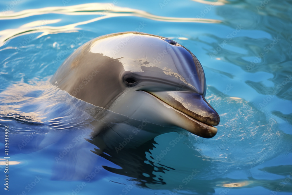Obraz premium Dolphin swimming in the pool, closeup of a portrait.