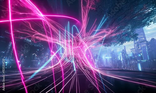 Wallpaper Mural Futuristic Digital Tree of Light Illuminating a Neon Cityscape Torontodigital.ca