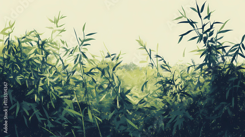 Overgrown bamboo thicket in a forest clearing, clearing, undergrowth, overgrowth. Overgrowth. Illustration photo