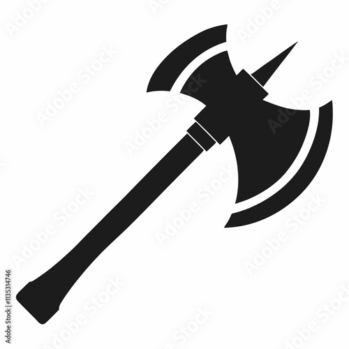 "Tomahawk Axe Vector Silhouette on White Background – Flat Icon Illustration Design"

