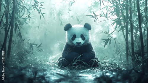 Malnourished Panda in Depleted Bamboo Forest Symbolic Environmental Struggle