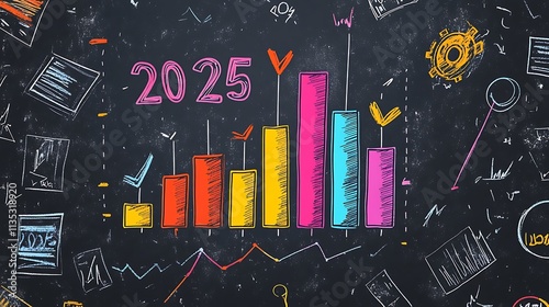 Hand drawn graph with a bar chart showing business graph