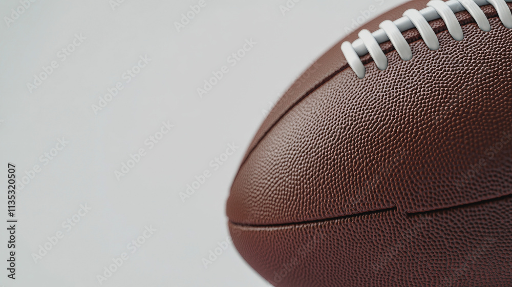 A football with white laces is shown from the side
