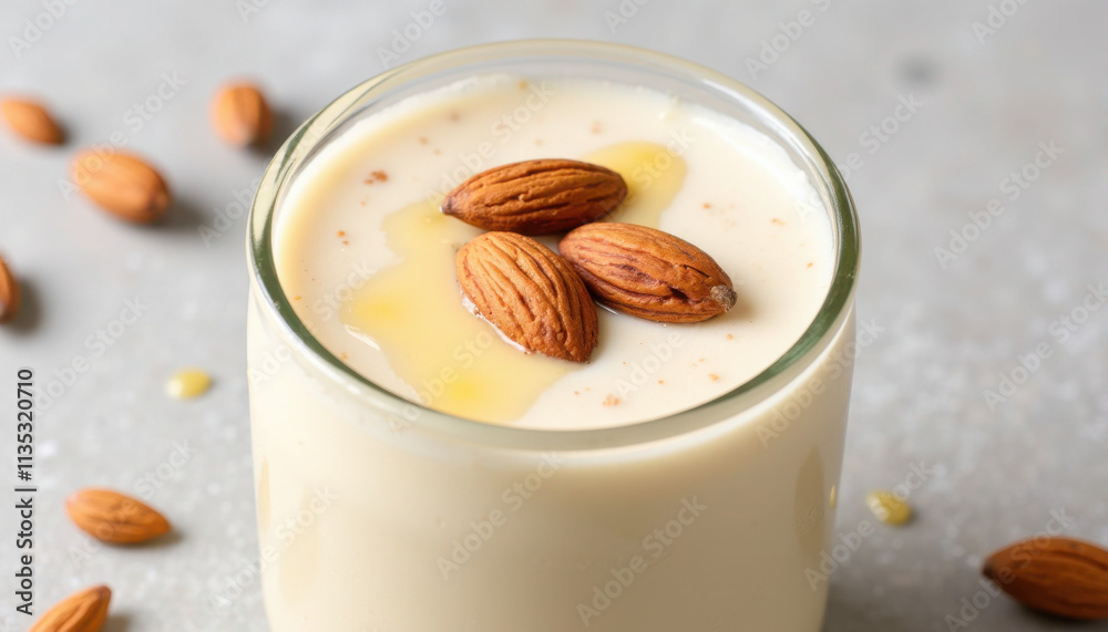 Creamy Golden Almond Smoothie with Honey Drizzle for Healthy Morning Wellness Creamy Golden Almond Smoothie with Honey Drizzle for Healthy Morning Wellness