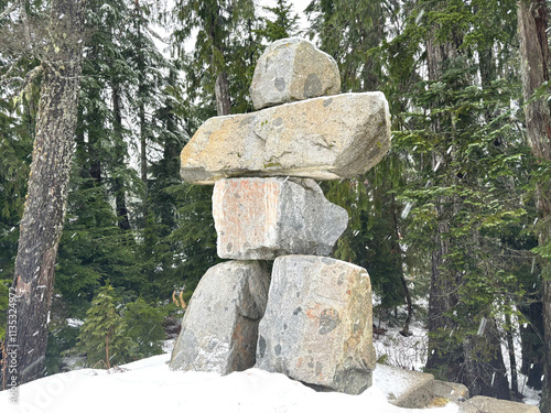  inukshuk in the mountain photo