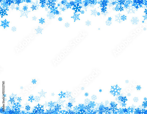 Winter-themed background featuring cascading blue snowflakes of various sizes, creating a festive and serene seasonal vibe on a clean white backdrop.