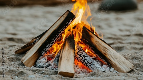 Beach Bonfire Flames Dancing in the Sand at Dusk photo