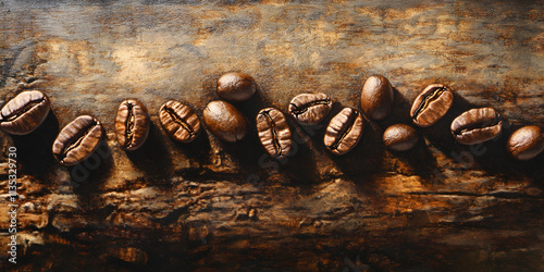 Roasted Coffee Beans on Rustic Wooden Background photo