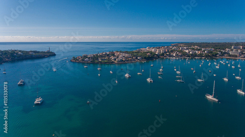 Aerial view of the anchorage in a sheltered bay photo