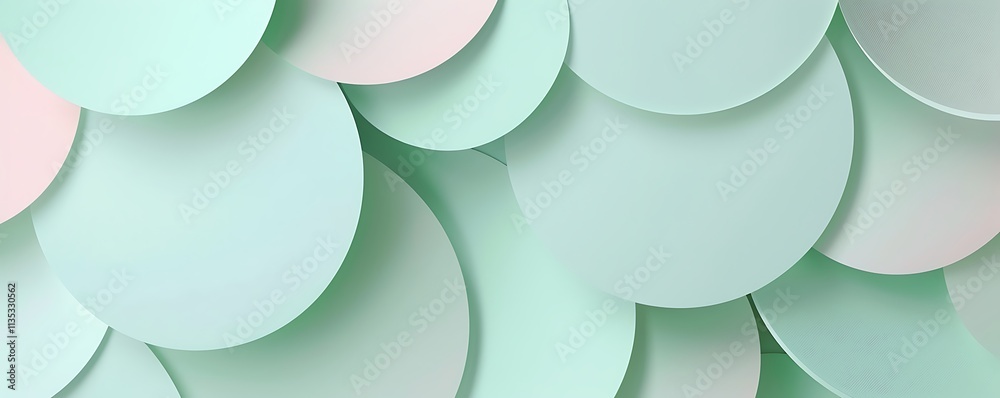 Overlapping paper circles in gentle pastel tones of seafoam green and blush pink, arranged in a dynamic geometric layout for a contemporary feel. Overlapping paper circles in gentle pastel tones of seafoam green and blush pink, arranged in a dynamic geometric layout for a contemporary feel.