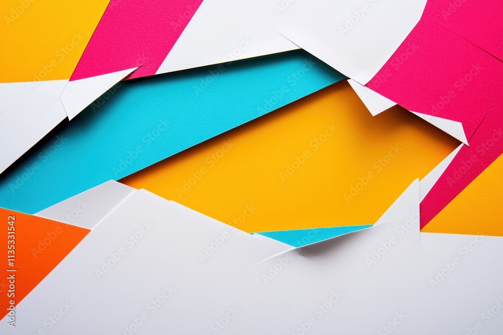 Vibrant Geometric Pattern Beneath Torn White Paper for Modern Creative Advertising Design Vibrant Geometric Pattern Beneath Torn White Paper for Modern Creative Advertising Design