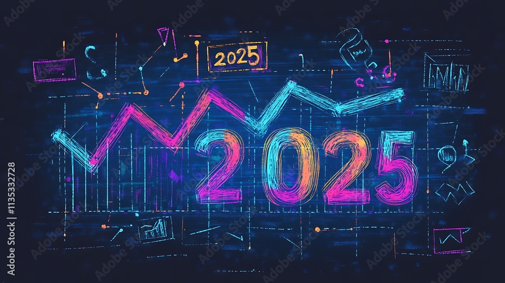 Obraz premium Hand drawn graph with an upward trend and 2025 text