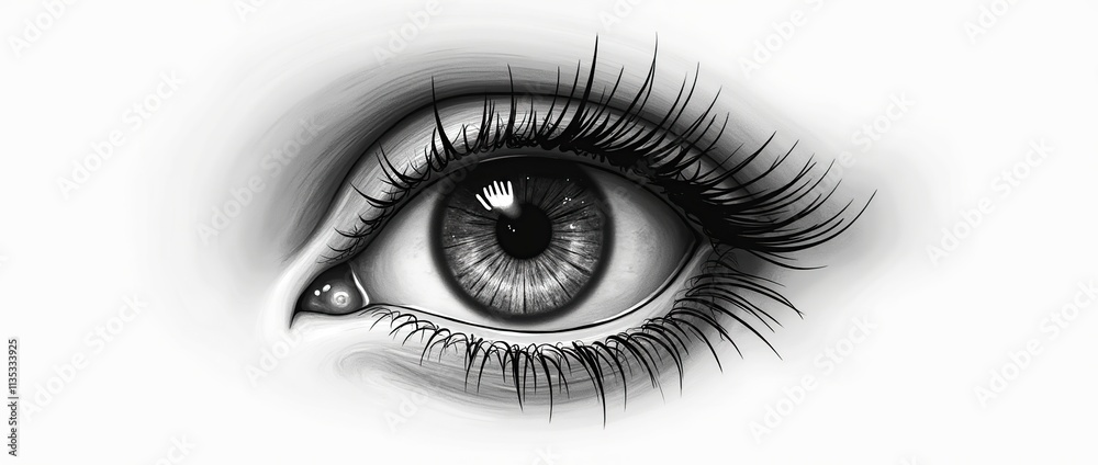 An isolated black and white eye illustration, surreal. An isolated black and white eye illustration, surreal.