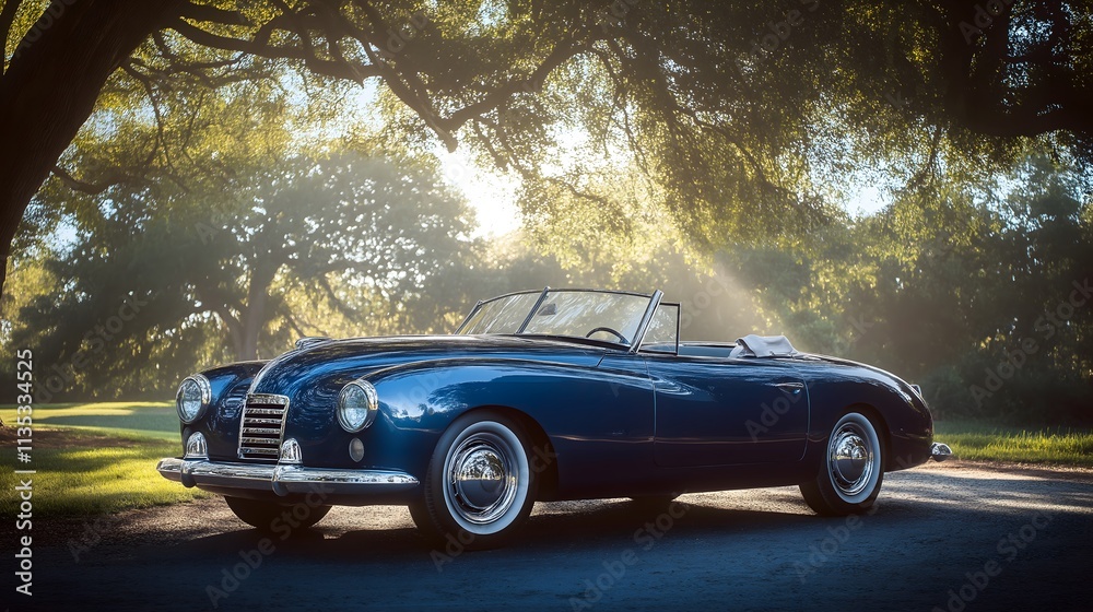Classic Blue Convertible Car with Smooth Curves