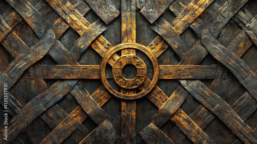 Intricate Ornamental Wall Design with Golden Accents Intricate Ornamental Wall Design with Golden Accents
