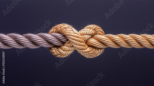 Weaving of ropes, like concept of teamwork unity, on dark blue background.