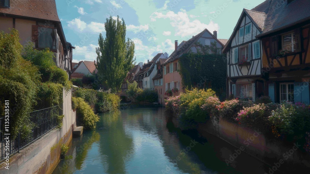 Obraz premium Charming European Town Houses along a Canal