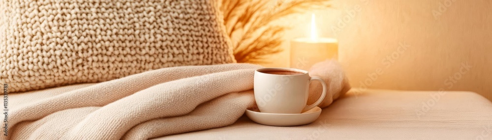 A cozy nook with a cashmere blanket and hot cocoa, promoting indulgence, warm comfort A cozy nook with a cashmere blanket and hot cocoa, promoting indulgence, warm comfort