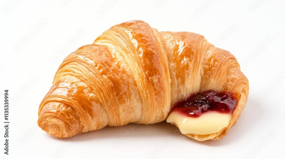 A golden croissant with melted butter and jam, promoting indulgence, breakfast bliss A golden croissant with melted butter and jam, promoting indulgence, breakfast bliss