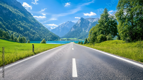 Fototapeta Naklejka Na Ścianę i Meble -  An asphalt road in the Austrian Alps on a summer day.