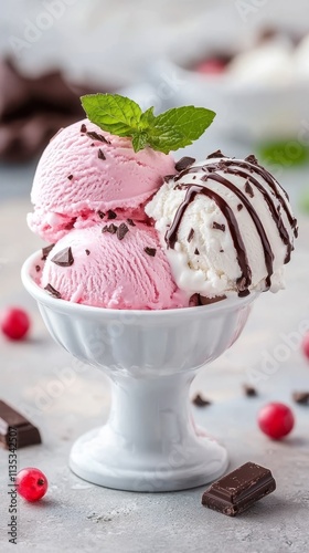 Delightful Duo of Strawberry and Vanilla Ice Cream Scoops photo