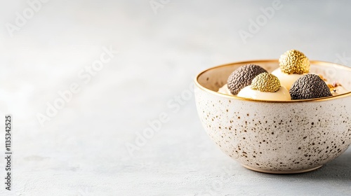 Fine dining dish with truffles and edible gold, promoting indulgence, culinary extravagance