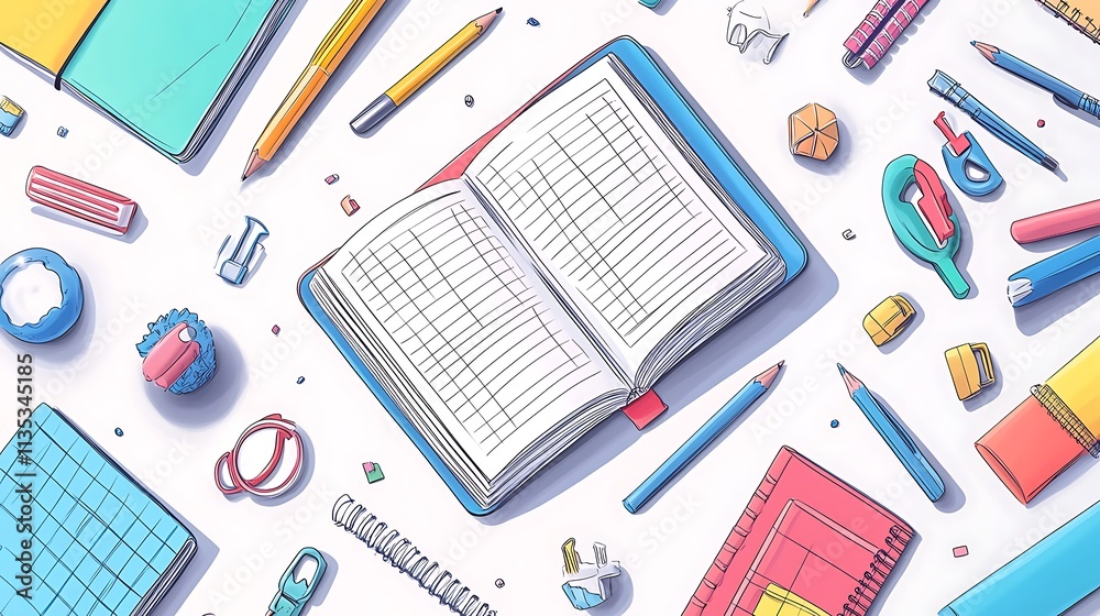 Hand drawn illustration of an open notebook Hand drawn illustration of an open notebook