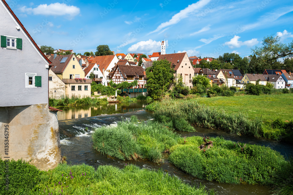 Fototapeta premium Harburg is a beautiful village in the Wornitz River valley in Bavaria, Germany