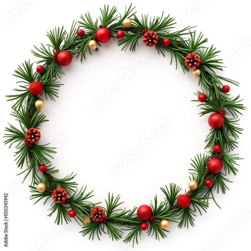 Corona navideña decorada con esferas rojas y doradas, perfecta para embellecer tu hogar en estas fiestas.
