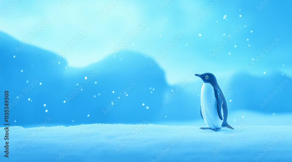 Fototapeta premium Penguin Portraits: Frosty Winter Theme with Icy Blue Tones