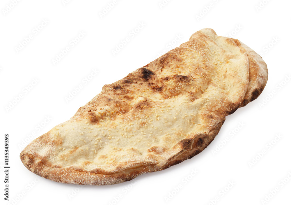 One delicious stuffed calzone isolated on white One delicious stuffed calzone isolated on white