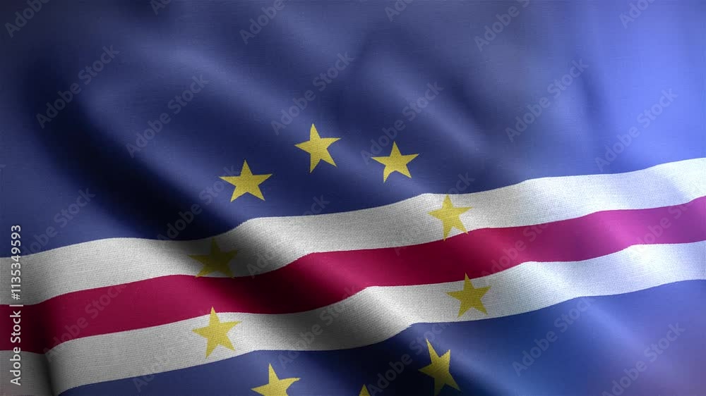 Cape Verde Wavy Flag in the Wind in Slow Motion Waving Official Flag