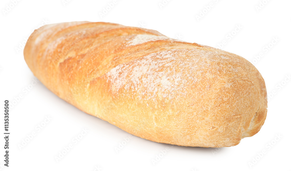 One freshly baked baguette isolated on white